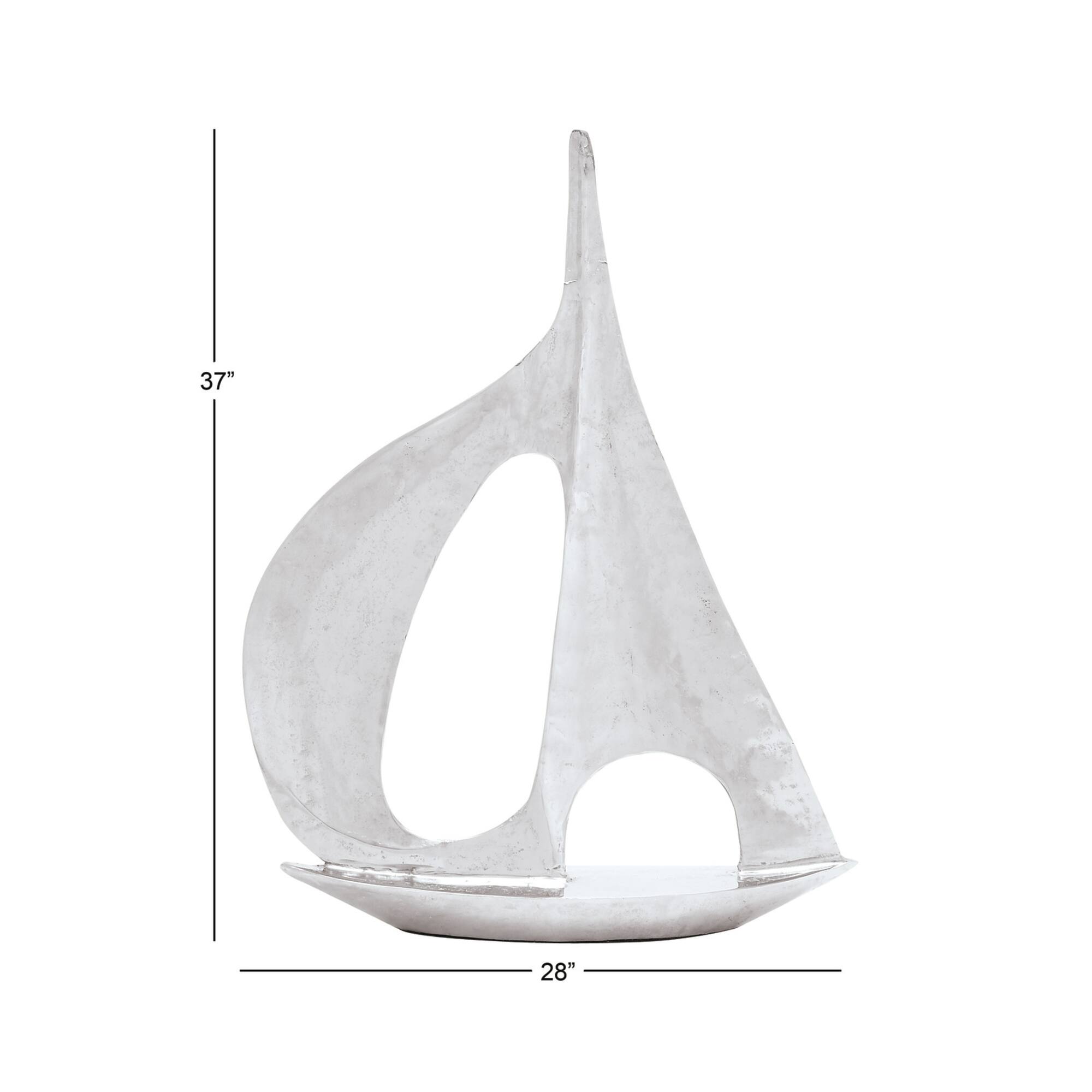 37" Silver Aluminum Sailboat Sculpture